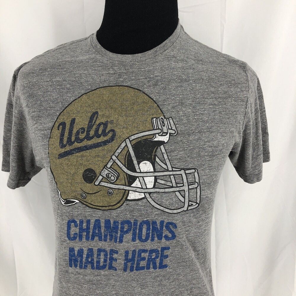 Adidas UCLA Champions Made Here Bruins Football Helmet Gray Graphic Shirt Small